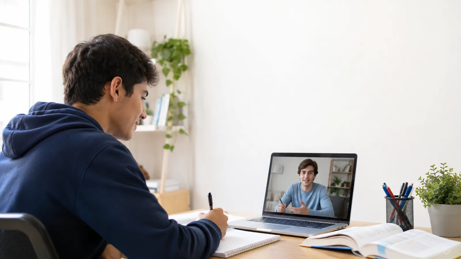 Student attending a live one-on-one online tutoring session on a laptop